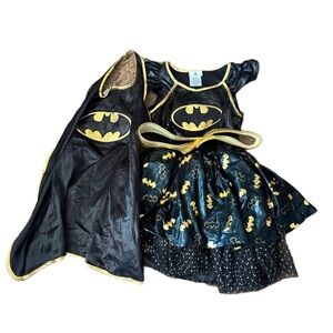 Batgirl Batman Dress Costume W/ Cape Medium Sequin Black Gold Halloween Super